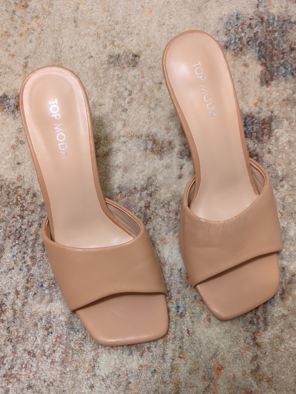 TOP Moda Nude Square-Toe Slide Mules